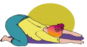 Piirroskuvssa nainen on Lapsen lepoasento -nimisessä jooga-asennossa. Nainen on nelinkontin lattialla lantio laskettuna kantapäiden tuntumaan, keskivartalon on vaipunut maahan asti ja käsivarret kurotettu suorina eteen.