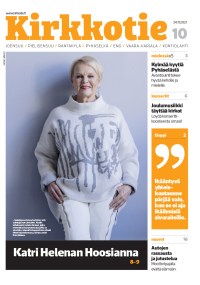 Kirkkotie-lehden 10/2021 kansi. Kansikuvassa laulaja Katri Helena ja teksi: Katri Helenan Hoosianna.