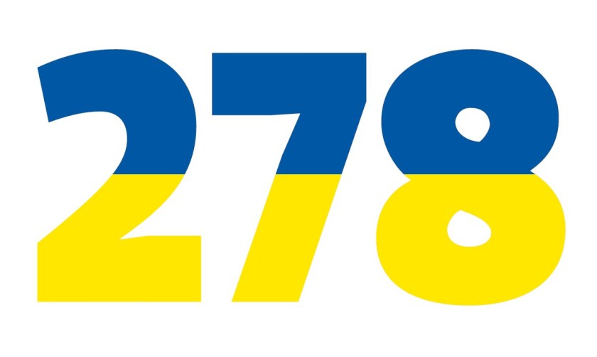 Numero 278, yläosa sininen, alaosa keltainen.