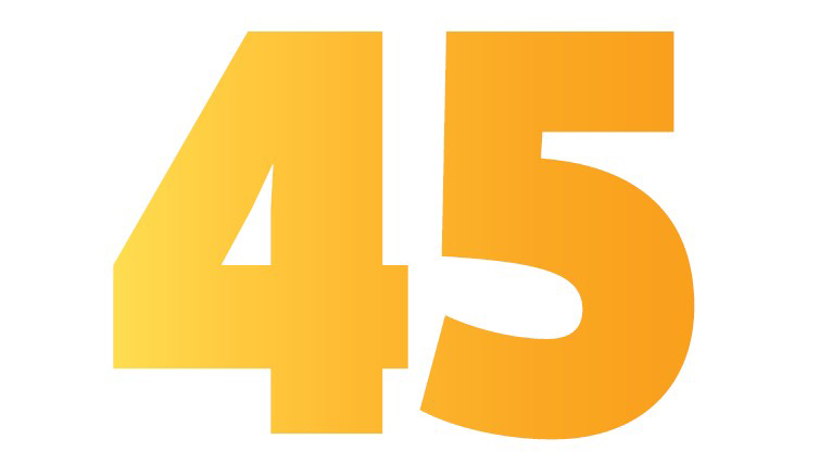 Kuvassa on numero 45 isoilla keltaisilla numeroilla.
