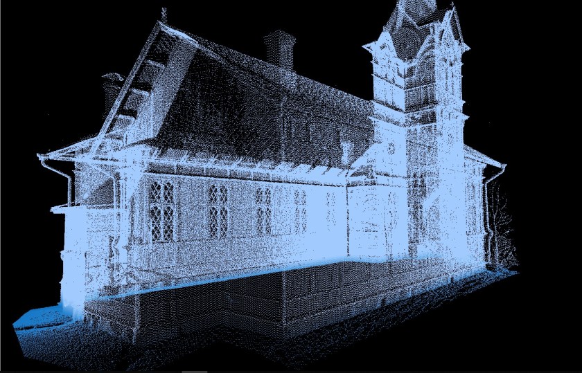 Miljoonista pisteistä koostuva kolmiulotteinen pistepilvi Utran kirkosta