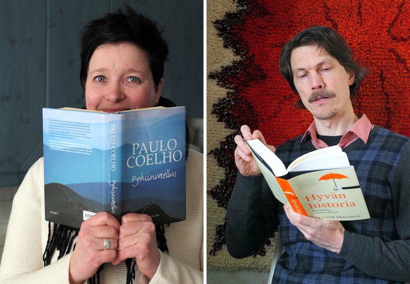 Niina Riihimäki kurkistaa Paulo Coelhon kirjan Havahtuminen takaa. Topi Linjama selailee Rutger Bregmanin teosta Hyvän historia.e
