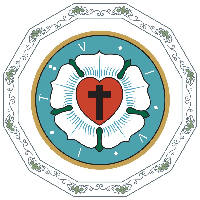 Uskonpuhdistukseen liittyvä symbolinen kuva, jossa on risti ja valkoinen kukka.